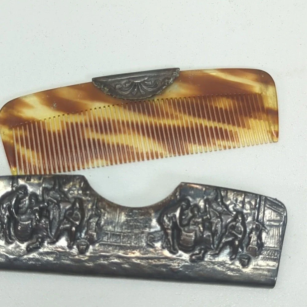 Hans Jenson Design Tortoise Shell Patterned Comb And Mirror Silver Plated Set‎